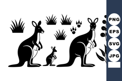 Kangaroo Family Wildlife Vector Black White Silhouette Product Image 1