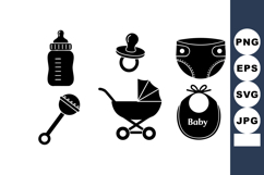 Baby Feeding Bottle Pacifier Diaper Icon Set Product Image 1