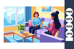 Two Women Having Conversation in Cozy Living Room with Moder Product Image 1