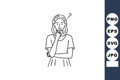 Woman thinking with hand on chin and question mark above hea Product Image 1