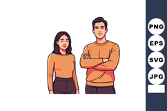 Young man and woman standing together in casual orange cloth Product Image 1