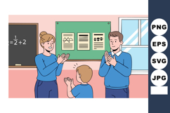 Family celebrating childs success in classroom with parents Product Image 1