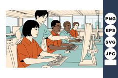 Diverse group of office workers collaborating on computers i Product Image 1