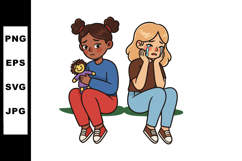 Two upset girls sitting back to back with sad expressions an Product Image 1