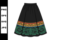 Traditional black skirt with decorative green, yellow, and r Product Image 1