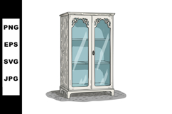 Vintage wooden glass display cabinet with decorative carving Product Image 1