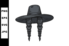 Traditional black hat with peyot worn by Hasidic Jewish men Product Image 1