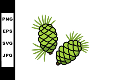 Green pine cones with green pine needles simple vector illus Product Image 1