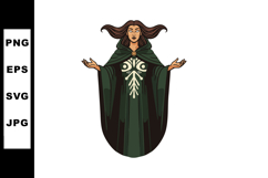 Woman Sorceress Wearing Green Cloak Magic Spell Casting Vect Product Image 1
