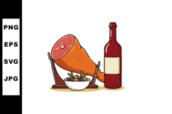 Cured ham bottle of wine and bowl of olives gourmet food vec Product Image 1