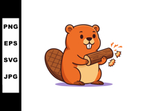 Cute beaver holding wooden log cartoon vector illustration w Product Image 1