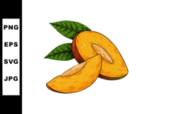 Mango fruit with green leaves sliced illustration in natural Product Image 1