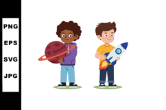 Boys playing with space planet and rocket toy in casual clot Product Image 1