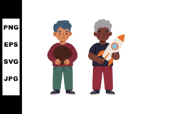 Two boys playing with rocket and moon toy vector illustratio Product Image 1