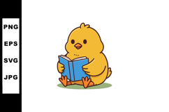 Cute yellow chick holding blue book sitting on grass vector Product Image 1