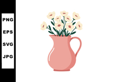 Pink vase with delicate cream flowers floral arrangement ill Product Image 1