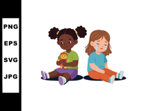 Sad children sitting on floor with toy and tears expressing Product Image 1