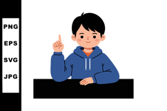 Boy in blue hoodie raising finger vector illustration with b Product Image 1