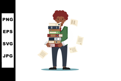 Young man holding stack of office folders and documents in b Product Image 1