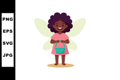 Little girl fairy with curly hair holding basket vector illu Product Image 1