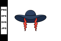 Dark blue hat with red curly sidelocks traditional Jewish at Product Image 1