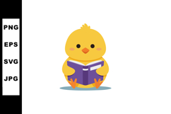 Cute yellow chick holding purple book reading vector illustr Product Image 1