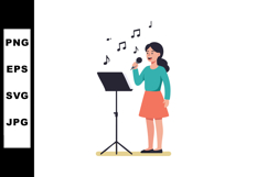 Female singer performing with microphone and music stand vec Product Image 1