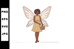 Fairy girl with curly hair holding basket and beige wings ve Product Image 1