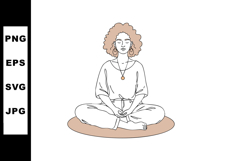 Woman Meditating in Relaxed Pose with Curly Hair and Simple Product Image 1