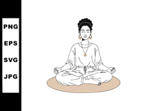 Woman meditating in lotus pose with calm expression and casu Product Image 1