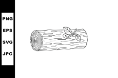 Tree trunk log with leaves natural wood illustration black o Product Image 1