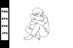 Sad person sitting hugging pillow in emotional moment minima Product Image 1
