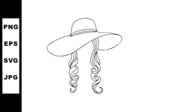 Wide Brim Hat with Long Curly Hair Vector Illustration Fashi Product Image 1