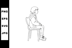 Child sitting on chair side view simple line art vector illu Product Image 1