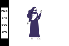 Woman in long dress waving hand vector illustration in purpl Product Image 1