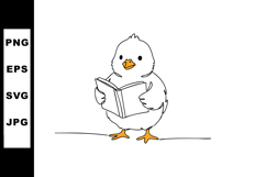 Cute chick reading book vector illustration with simple line Product Image 1