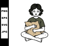 Child sitting cross-legged holding pillow in casual pose vec Product Image 1