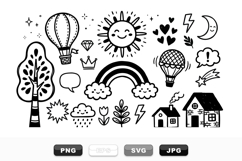 Hand Drawn Black And White Doodle Icon Set Product Image 1