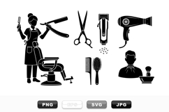 Barber Tools Silhouette Vector Clipart Set for Hair Salons Product Image 1