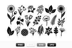 Black Floral Silhouette Vector Clipart Set for Crafts Product Image 1