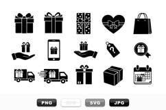 Black Gift Box Icon Set For Packaging And Delivery Product Image 1