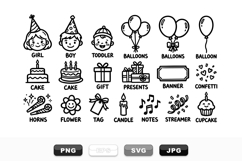 Hand Drawn Birthday Party Clipart Bundle Set Product Image 1