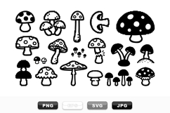 Black And White Mushroom Clipart Bundle For Crafts Product Image 1