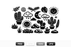 Hand Drawn Desert Plants and Sun Moon Clipart Set Product Image 1