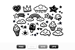 Kawaii Clouds And Stars Doodle Clipart Bundle Product Image 1