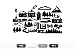 Hand Drawn Rustic Mountain Village Clipart Set Product Image 1