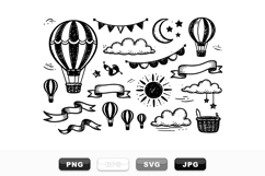 Hand Drawn Hot Air Balloon Clipart Bundle for Crafts Product Image 1