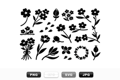Black Floral Silhouette Vector Clipart Set for Crafts Product Image 1