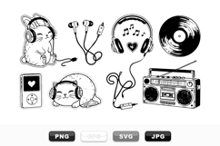Hand Drawn Cat Music Vector Clipart Bundle Product Image 1