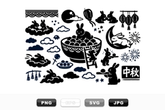 Moon Rabbit Silhouette Clipart Bundle for Festival Designs Product Image 1
